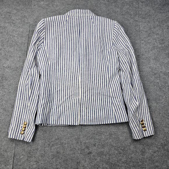 J Crew Schoolboy Blazer Womens 4 Blue Stripe Linen Preppy Academia Timeless - Picture 2 of 7